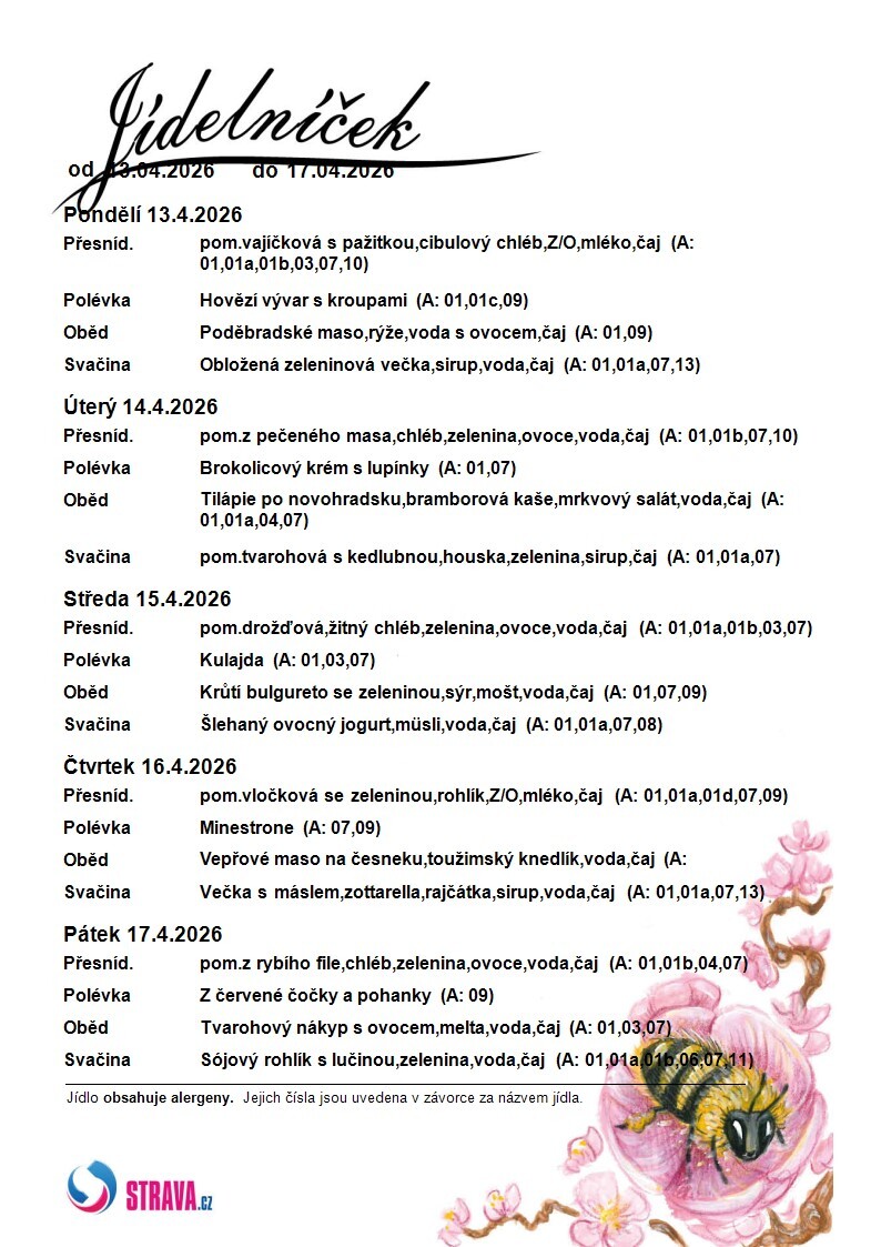 JÍDELNÍČEK 13.04.-17.04.2026