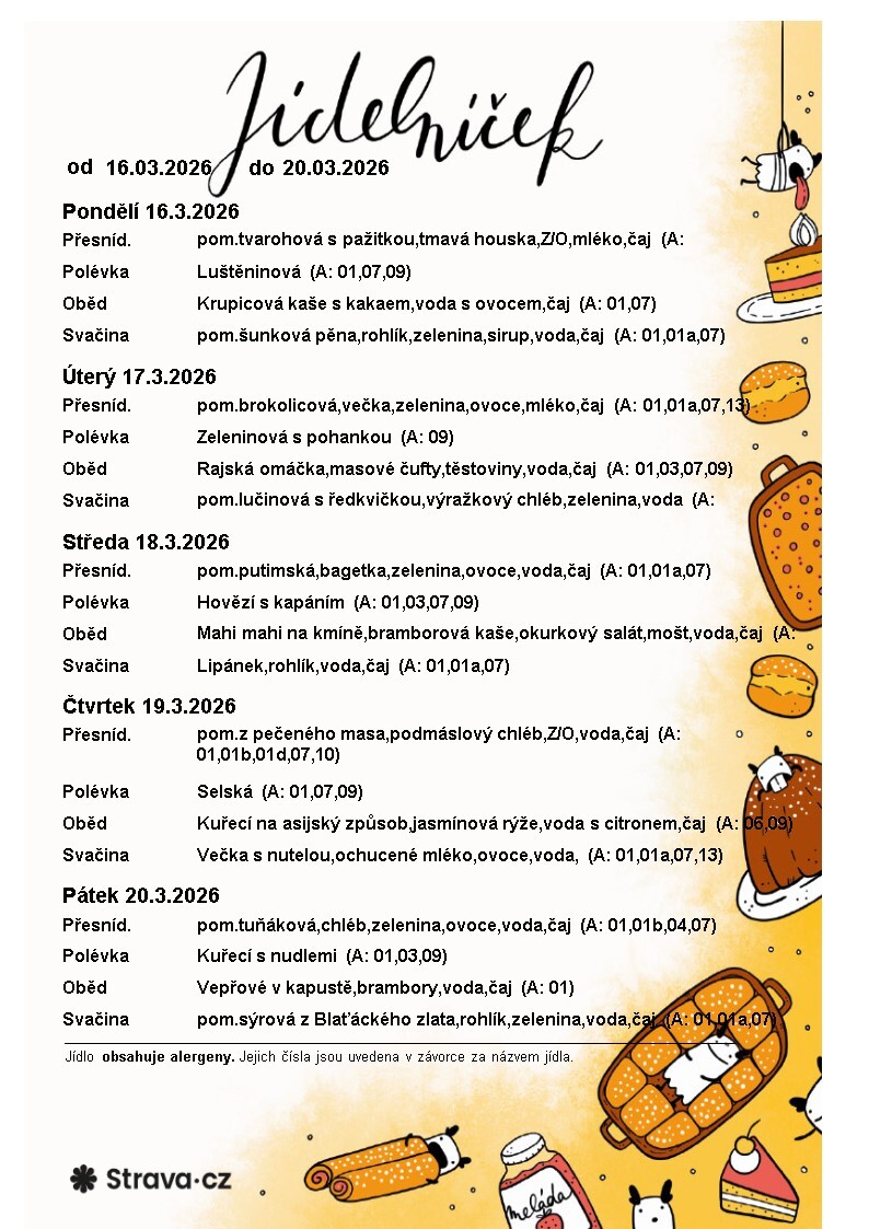 JÍDELNÍČEK 16.03.-20.03.2026