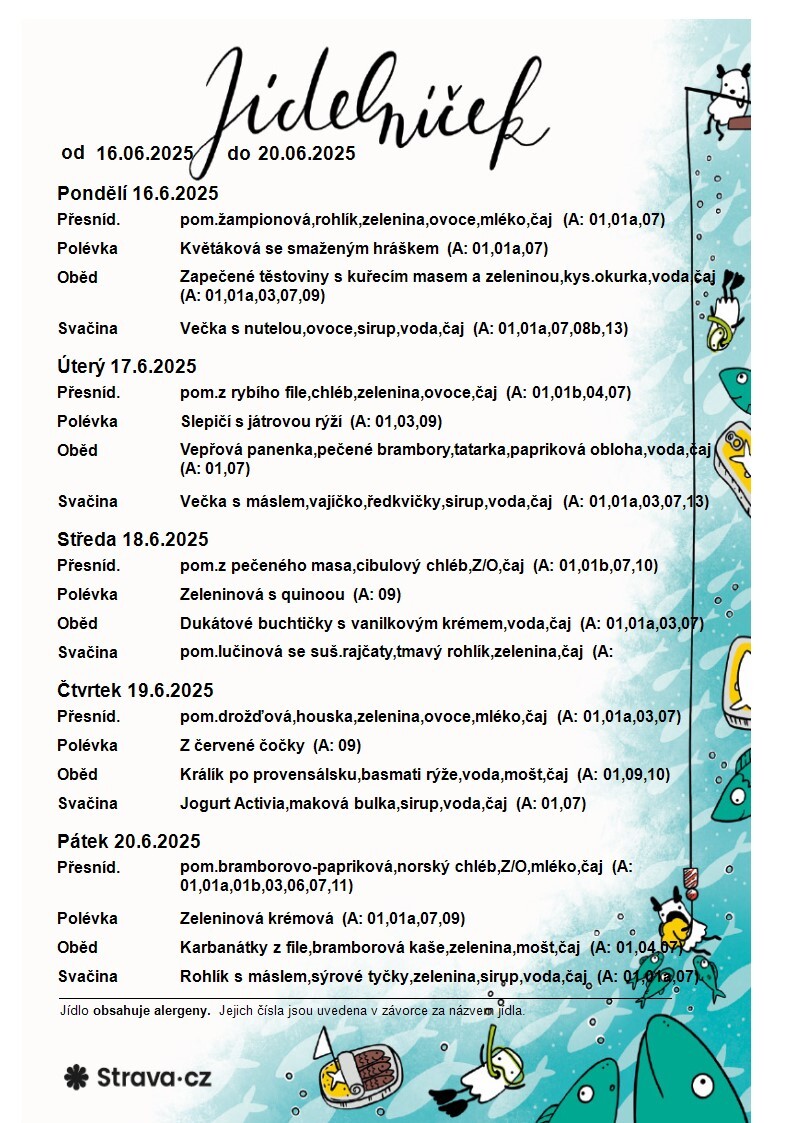 JÍDELNÍČEK 16.06.-20.06.2025