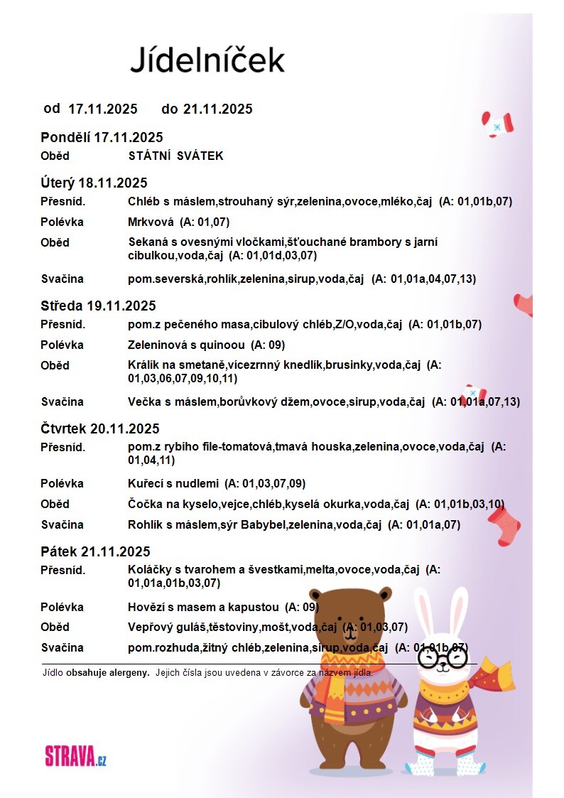JÍDELNÍČEK 17.11.-21.11.2025