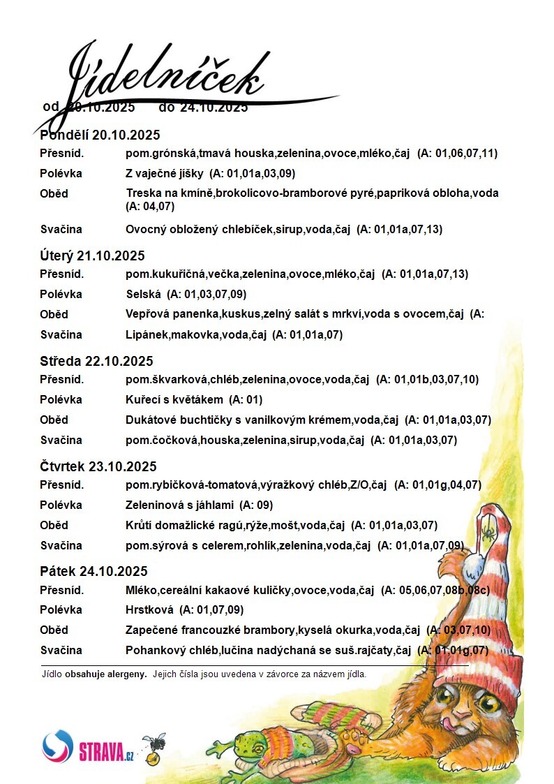 JÍDELNÍČEK 20.10.-24.10.2025