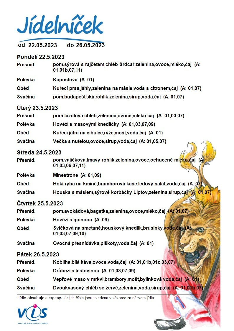 JÍDELNÍČEK 22.05.-26.05.2023
