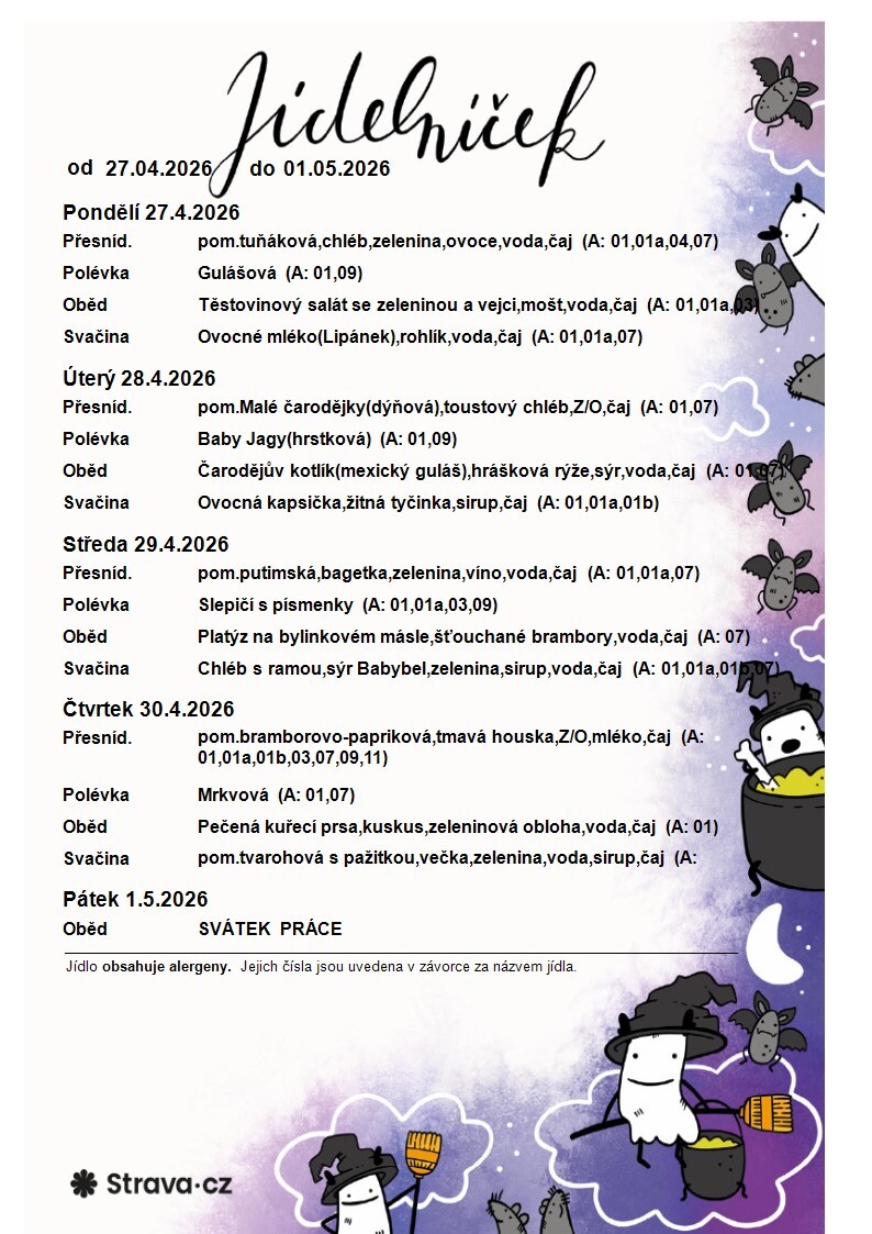 JÍDELNÍČEK 27.04.-01.05.2026