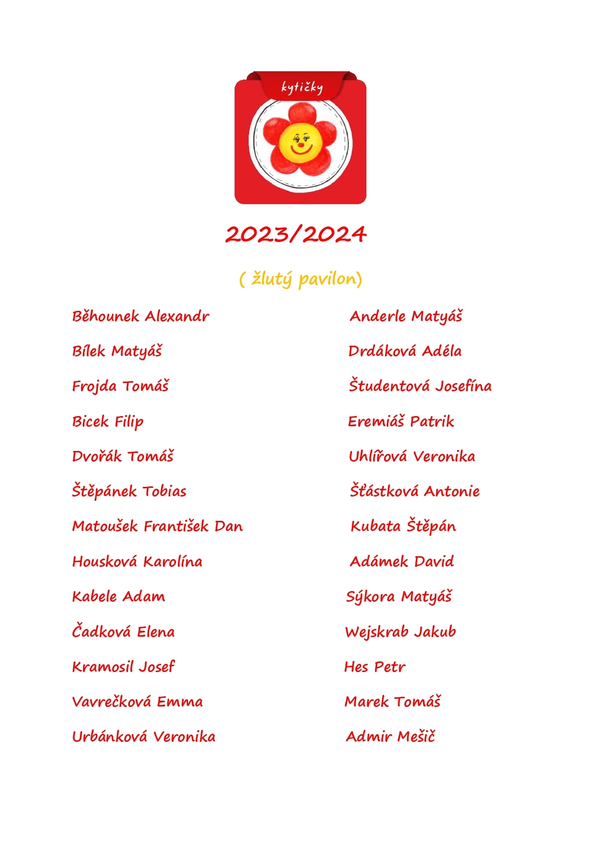 Rozdělení dětí do tříd pro školní rok 2023/2024